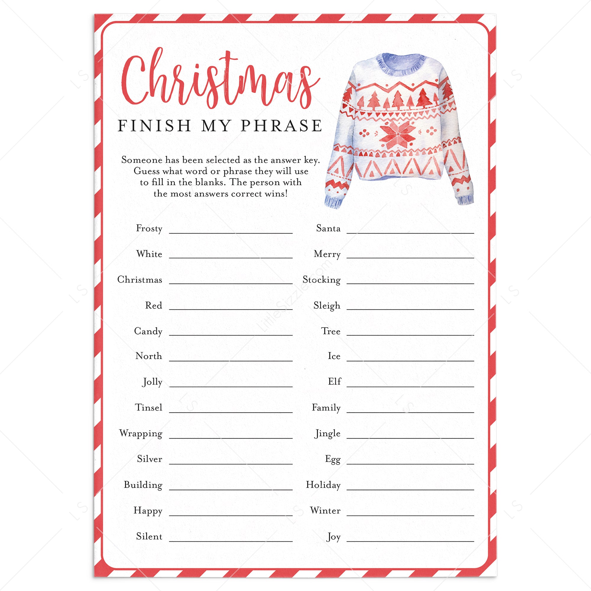 Ugly Sweater Christmas Party Game for Groups Printable by LittleSizzle