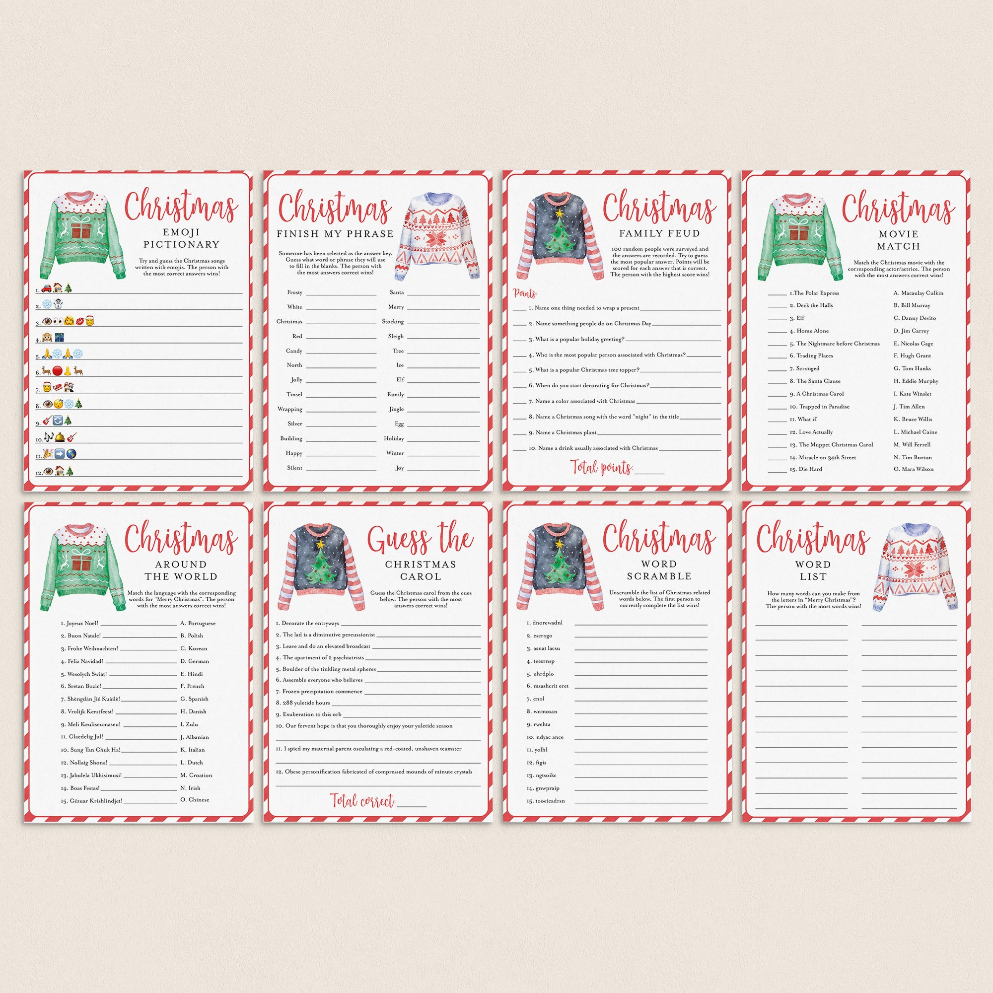 Ugly Sweater Christmas Party Games and Activities Printable by LittleSizzle
