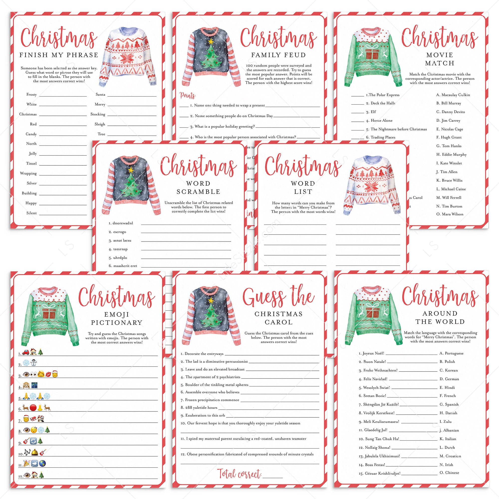Ugly Sweater Christmas Party Games and Activities Printable by LittleSizzle