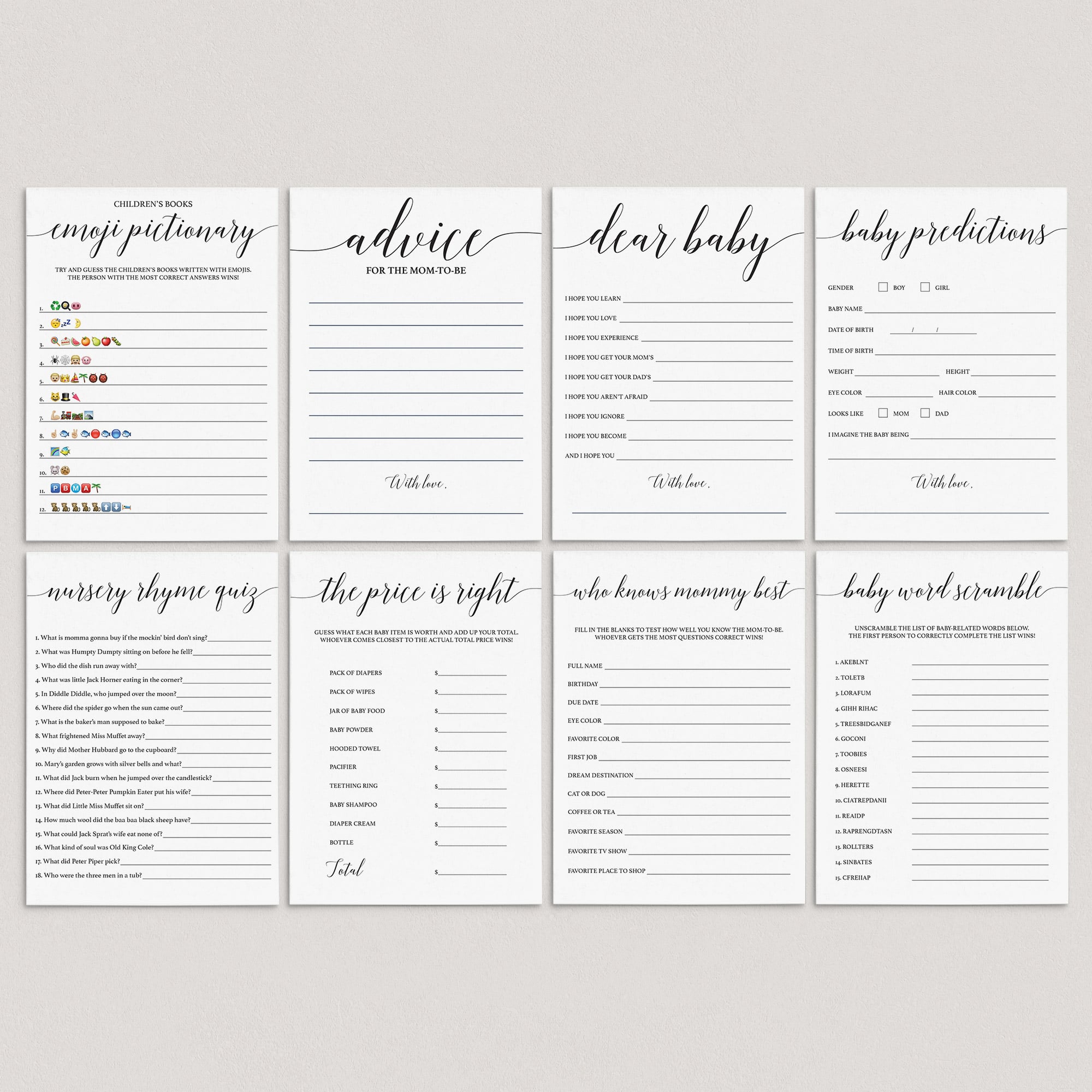 Social Distance Baby Shower Game Bundle Minimalist by LittleSizzle