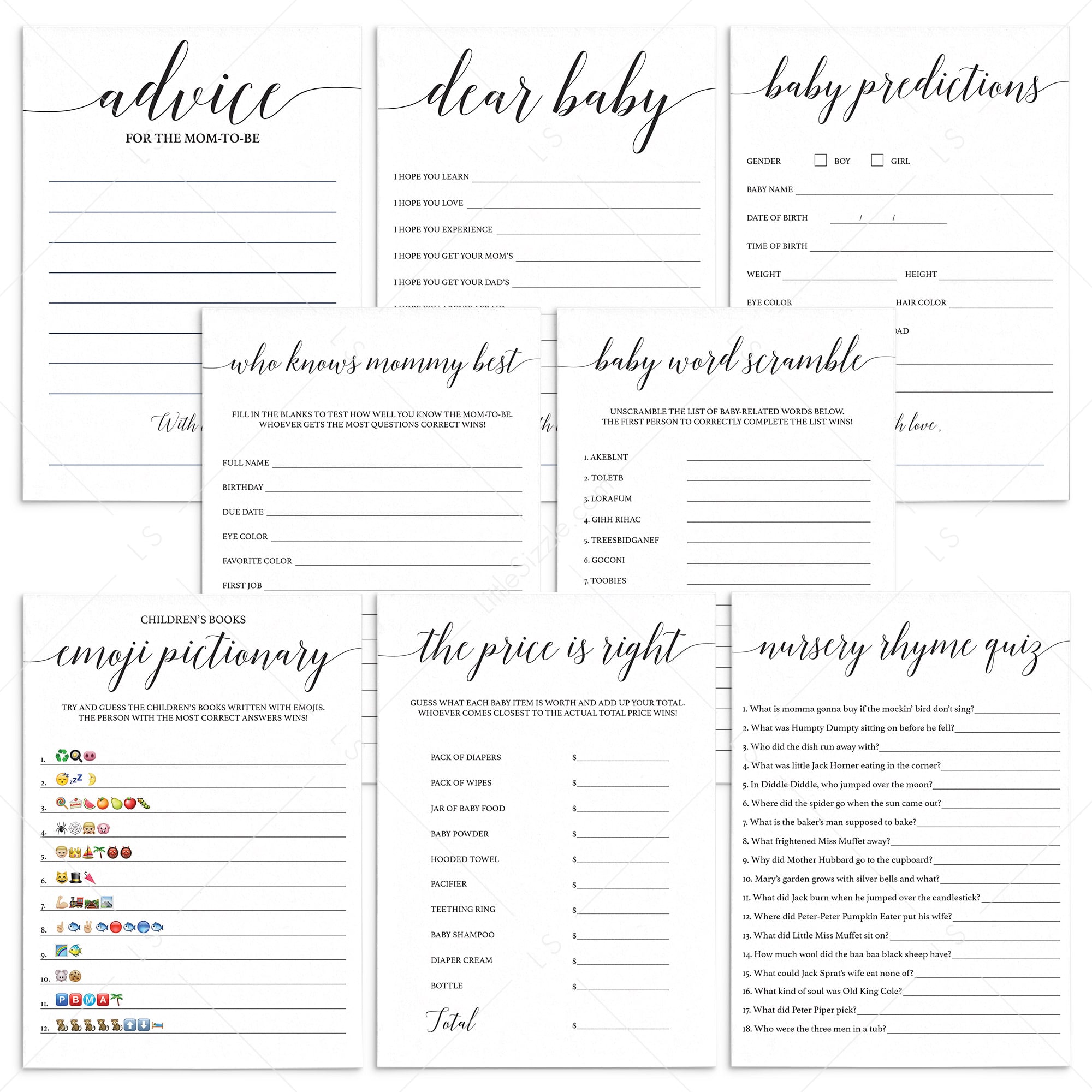 Social Distance Baby Shower Game Bundle Minimalist by LittleSizzle