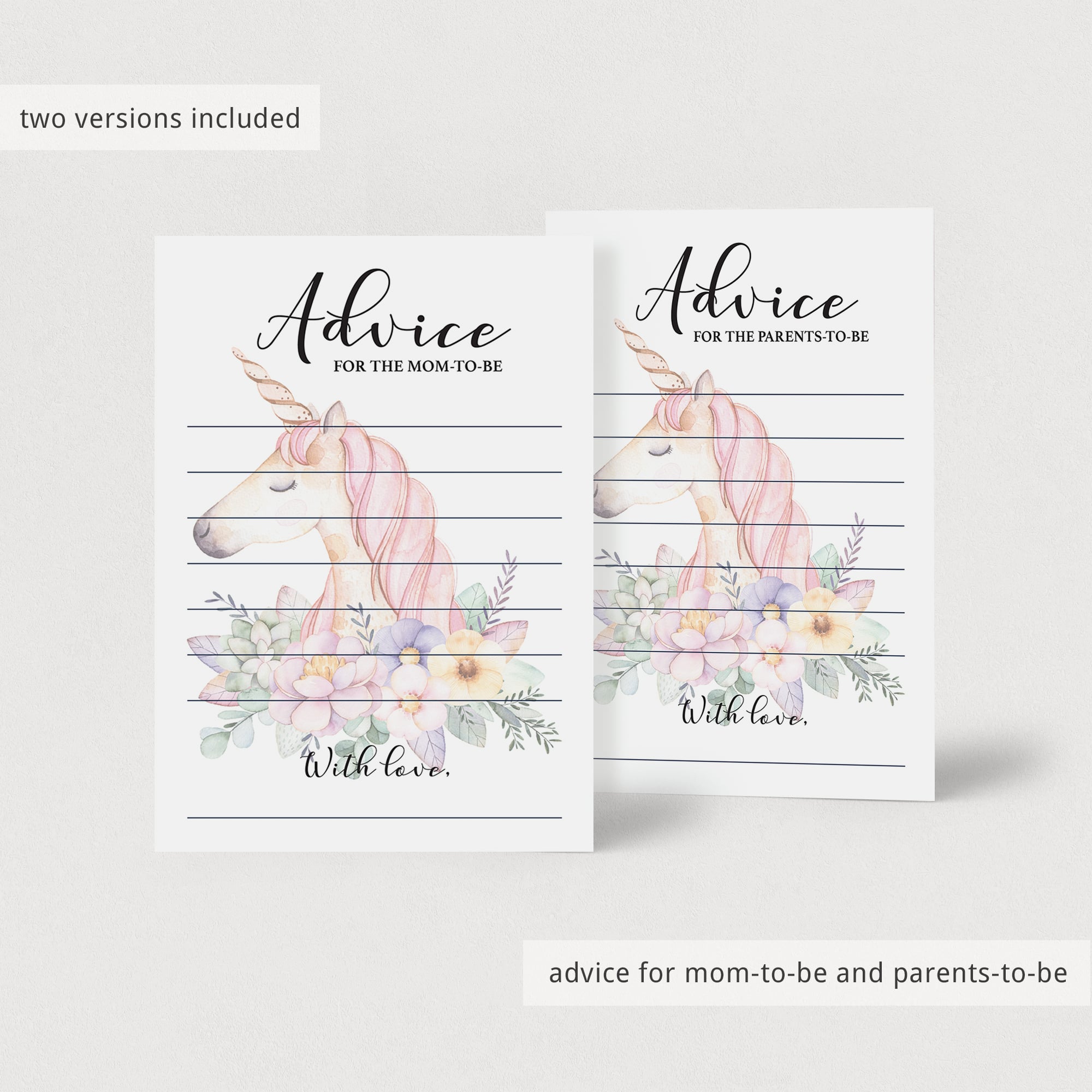 Unicorn baby shower advice for mom printable by LittleSizzle