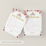 Instant download unicorn baby shower predictions for baby cards by LittleSizzle
