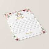 Pink and Gold Unicorn Baby Shower Advice Cards Printable