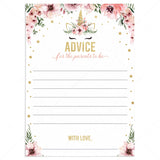 New parents advice cards printables unicorn theme by LittleSizzle