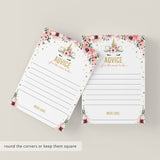 Pink and Gold Unicorn Baby Shower Advice Cards Printable