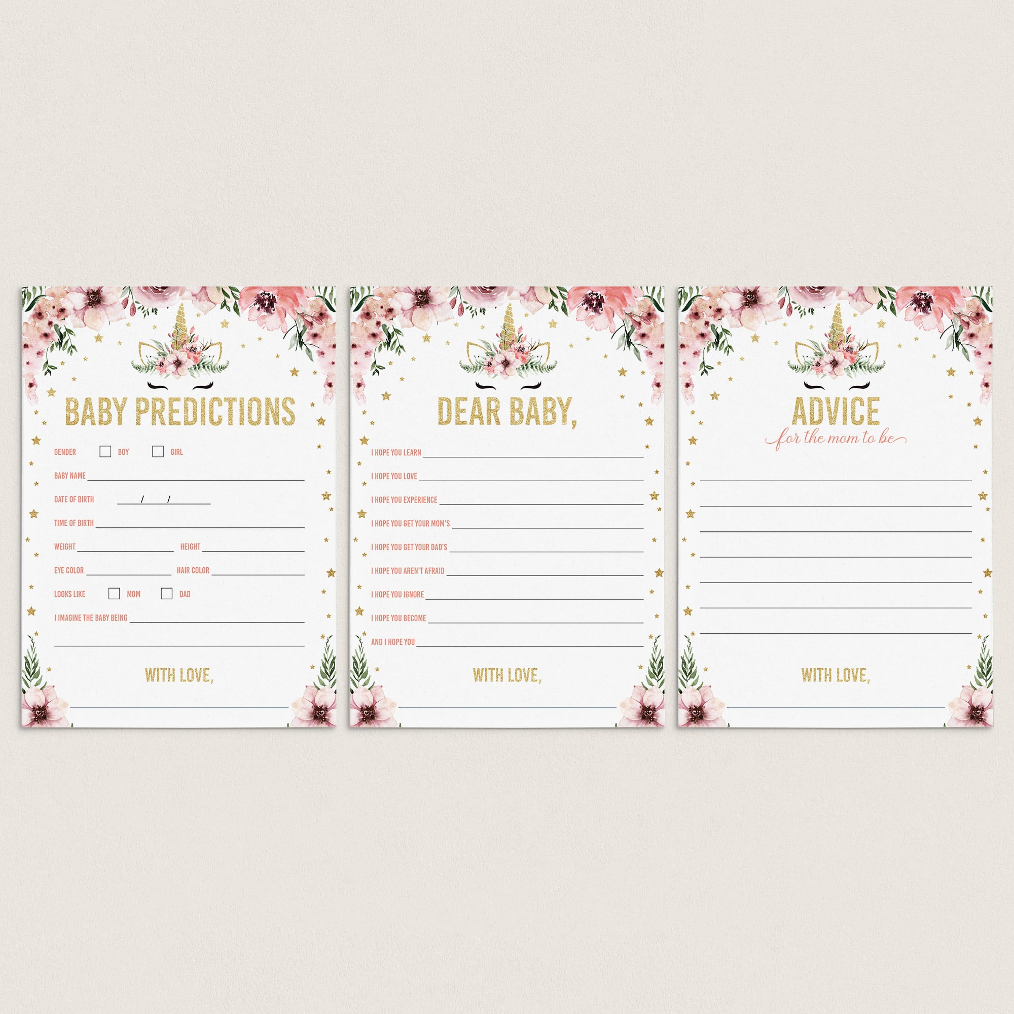 Pink and gold unicorn baby shower bundle by LittleSizzle