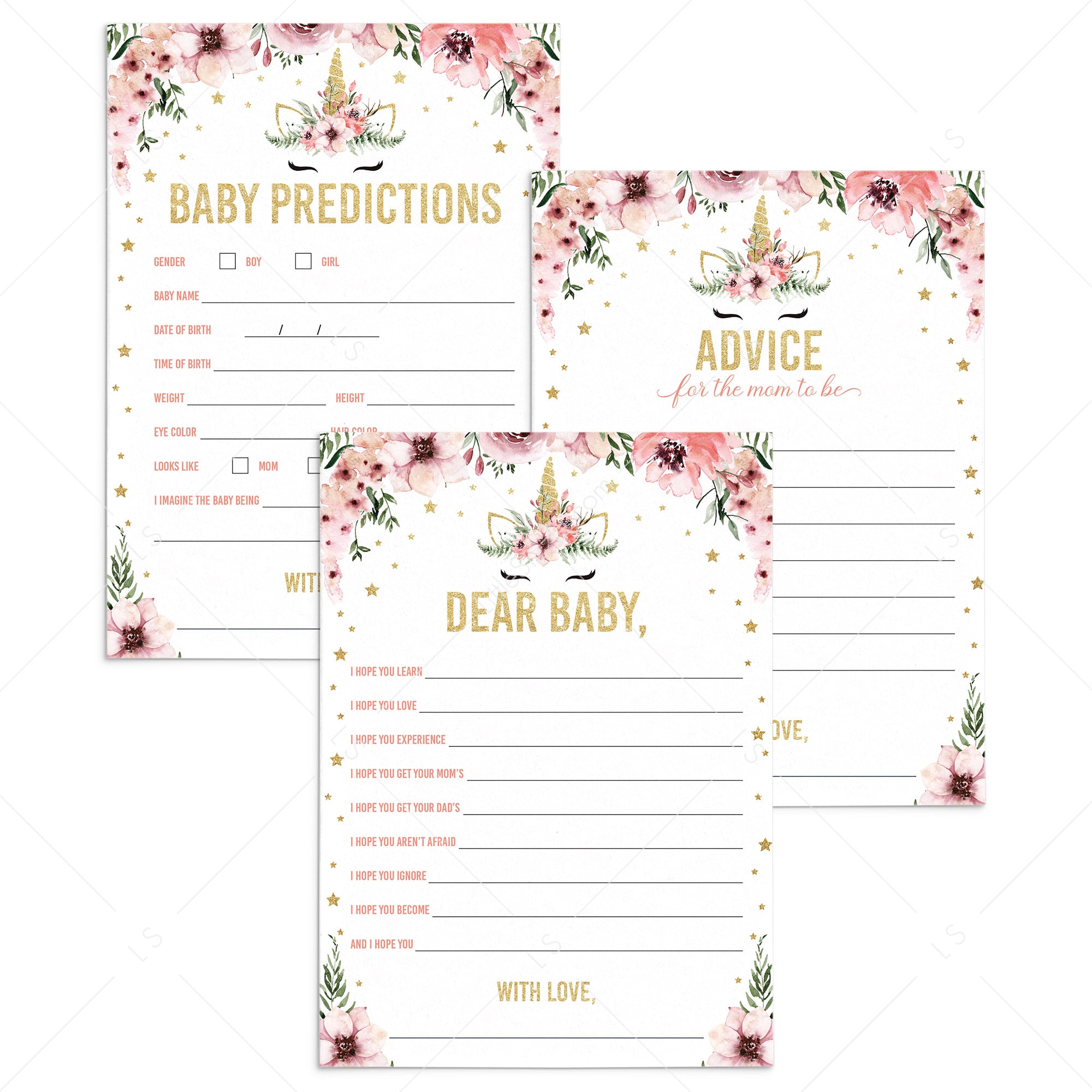 Pink and gold unicorn baby shower bundle by LittleSizzle