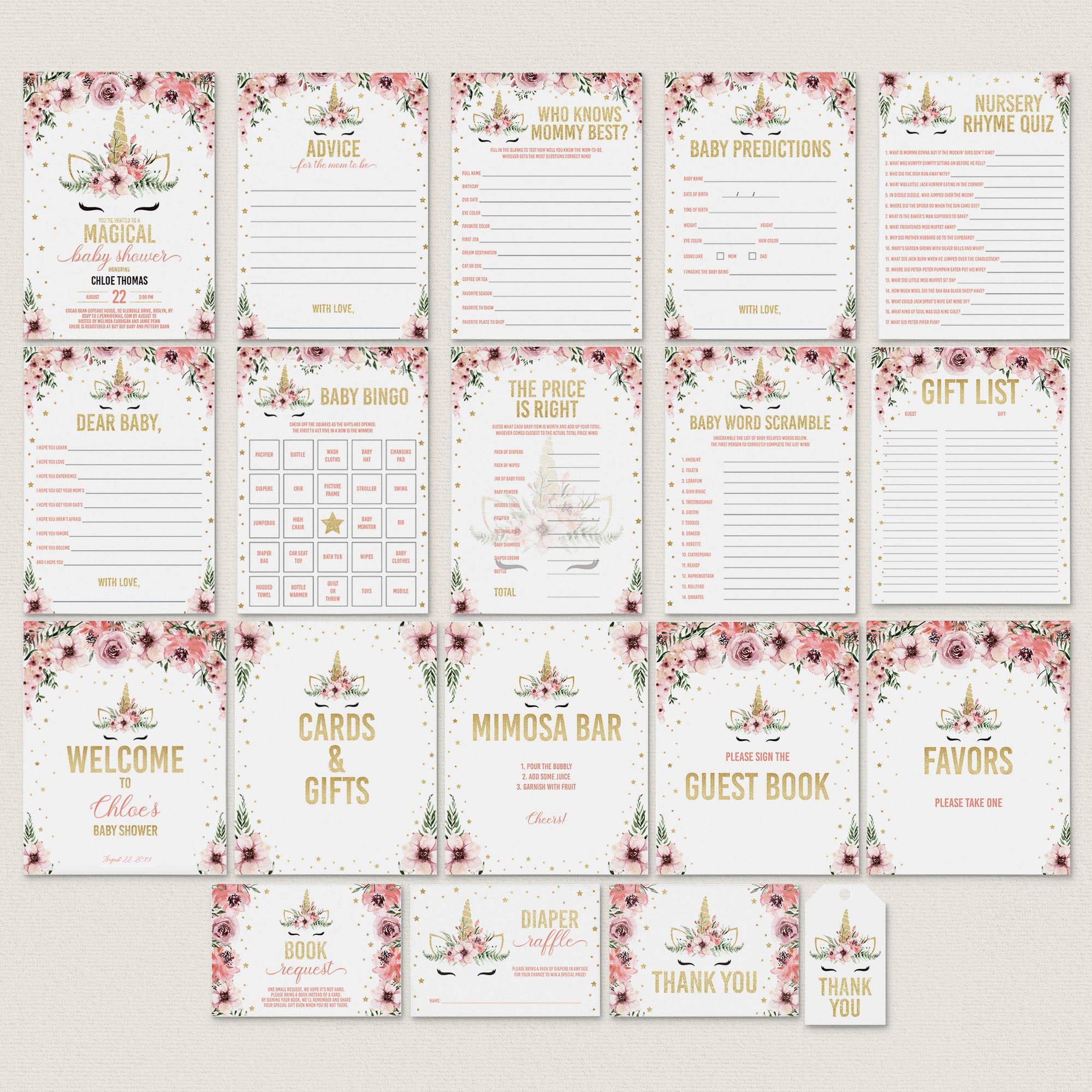 Unicorn Baby Shower Party Package Printable by LittleSizzle