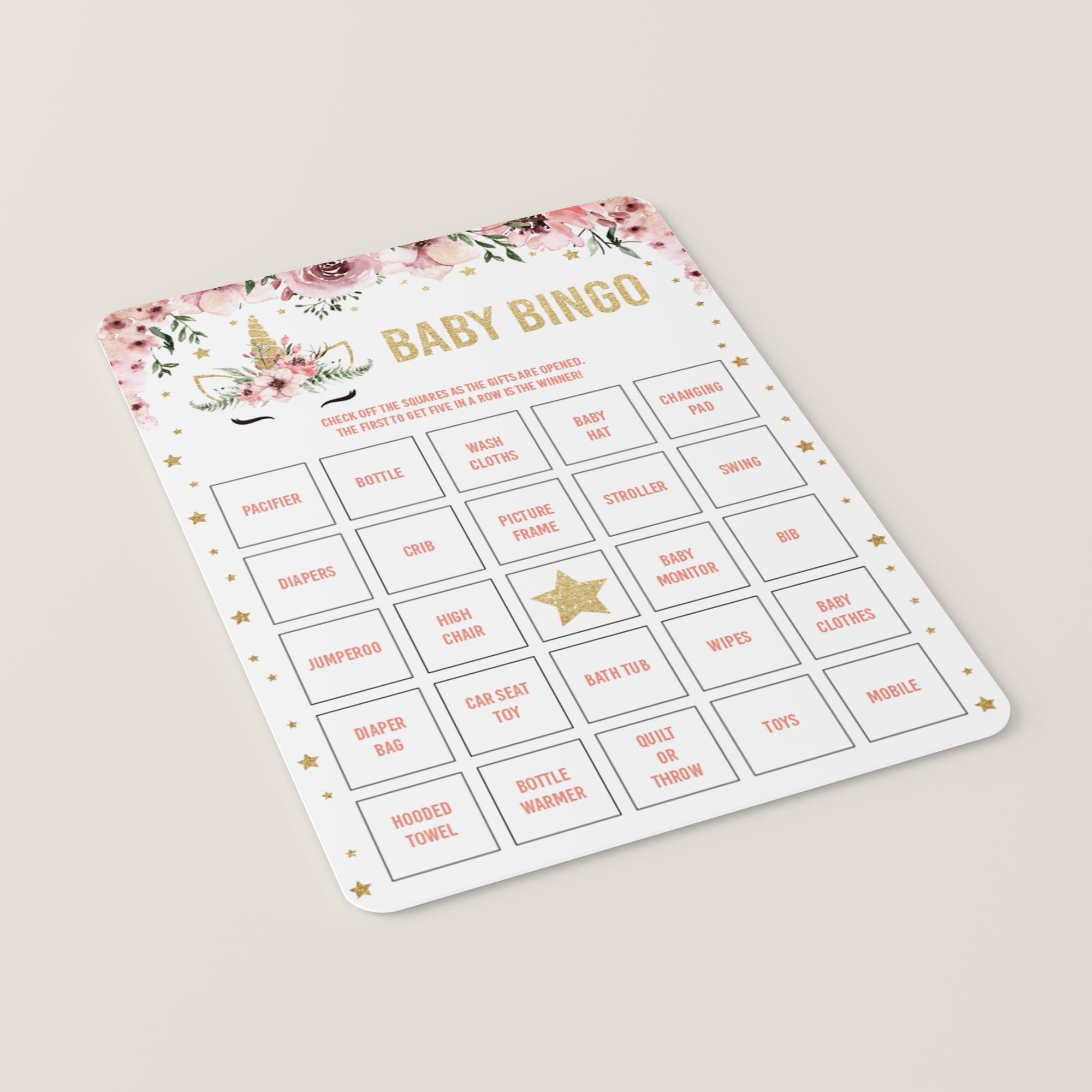Printable unicorn themed baby shower games baby bingo by LittleSizzle