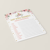 Unicorn Baby Party Game Word Scramble Printable