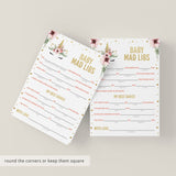 Mad Libs Advice Card for Girl Baby Shower Printable
