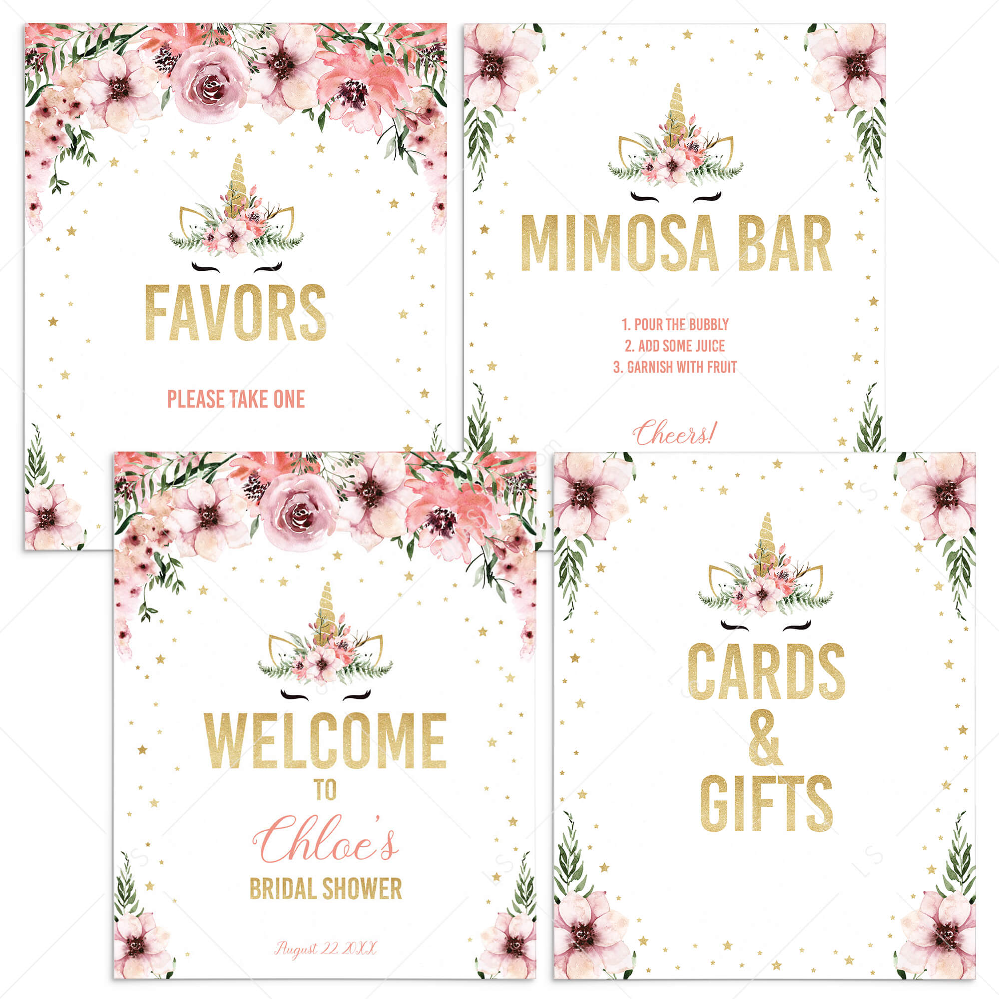 Pink and Gold Bridal Shower Decorations Printable by LIttleSizzle