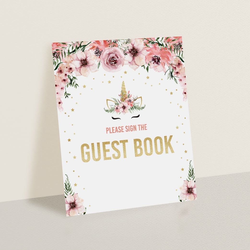 Please sign our guest book unicorn baby shower sign by LittleSizzle
