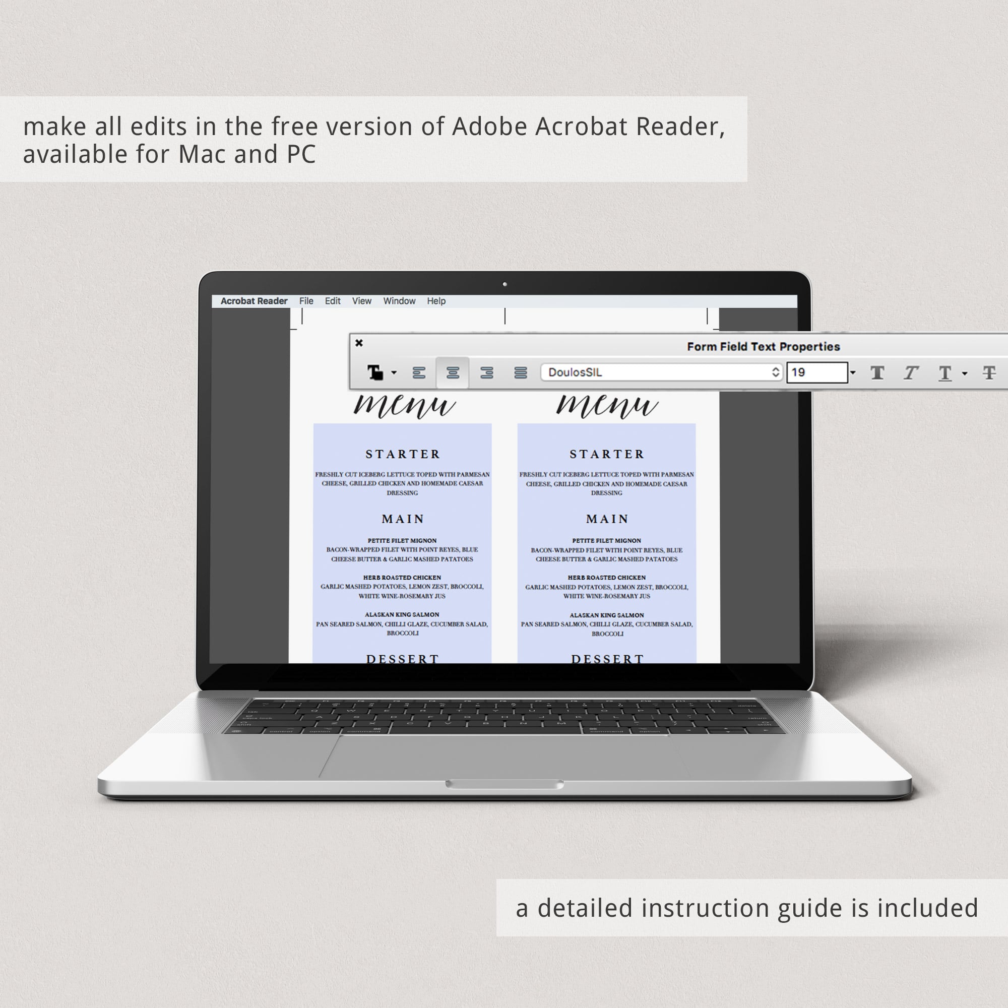 Custom menu card for minimalist wedding party by LittleSizzle