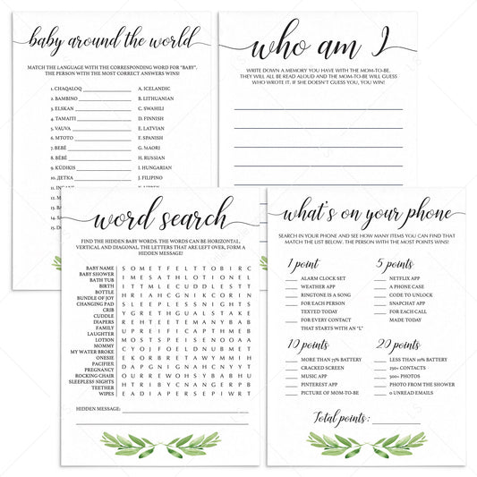 Greenary baby shower games printable by LittleSizzle