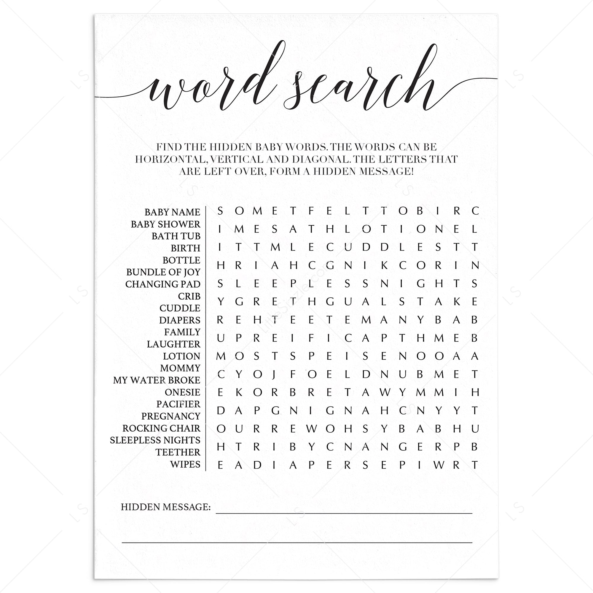 Simple baby word search game printable by LittleSizzle