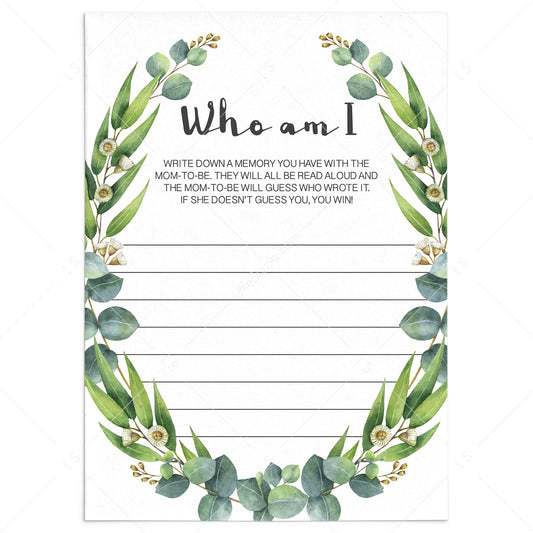 Who am I game for baby shower printable green leaves by LittleSizzle