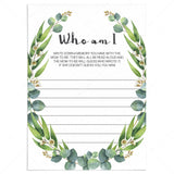 Who am I game for baby shower printable green leaves by LittleSizzle