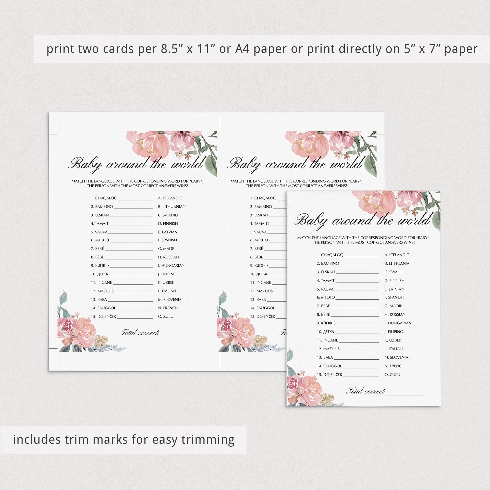 Baby around the world baby shower game answers download by LittleSizzle