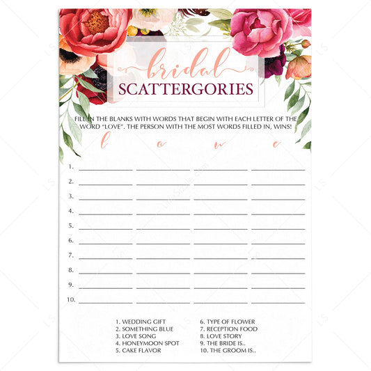 Love bridal shower game with watercolor flowers by LittleSizzle