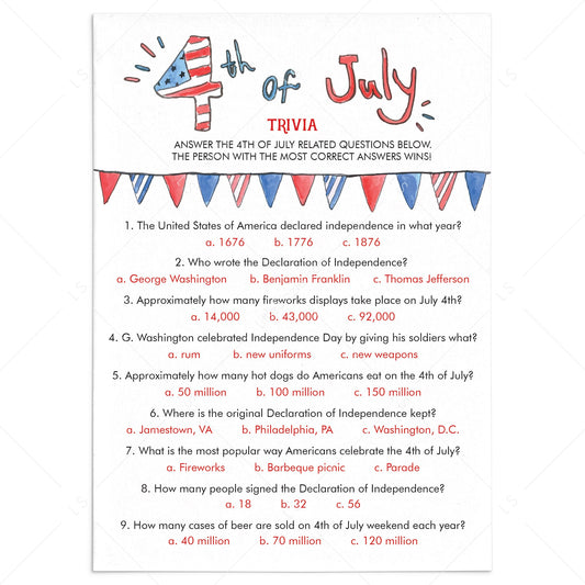 American Trivia Game for Fourth of July Party Printable & Virtual by LittleSizzle