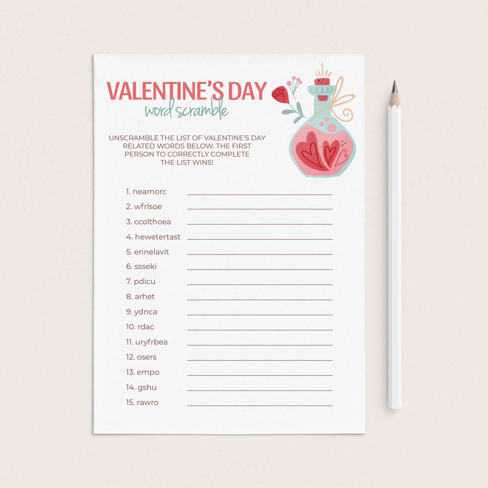 Valentines Word Scramble Game with Answers by LittleSizzle