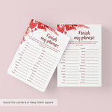 Finish My Phrase Game for Couples Printable