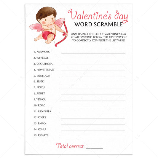 Printable & Virtual Valentine's Day Classroom Game Word Scramble by LittleSizzle