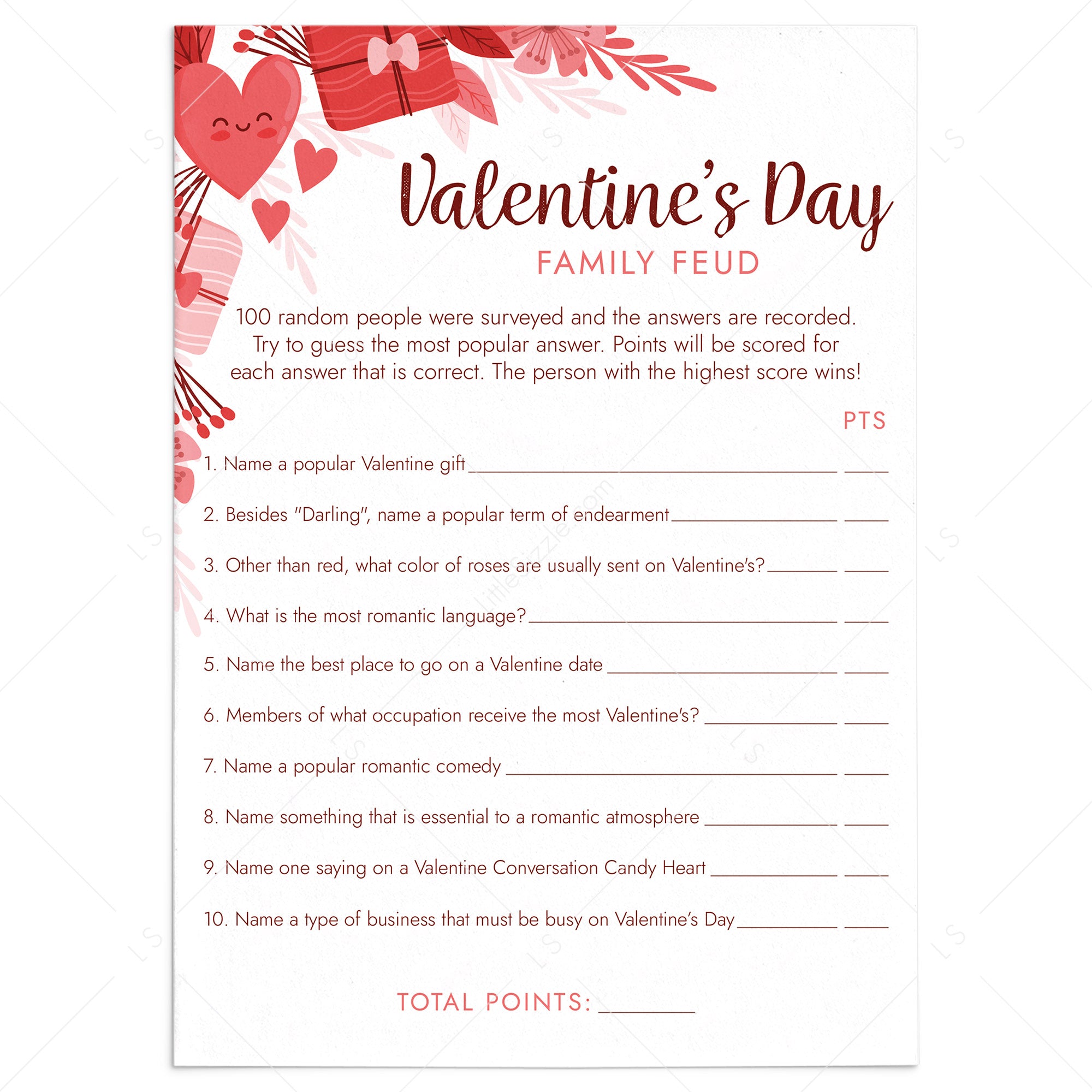 Family Feud Valentine's Day Trivia Game Printable by LittleSizzle