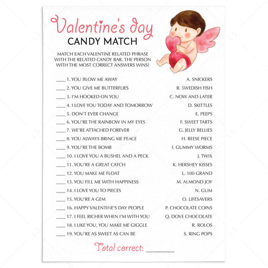 Fun Valentine's Day Game Candy Match Printable by LittleSizzle
