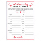 Valentine's Day Party Game Finish My Phrase by LittleSizzle