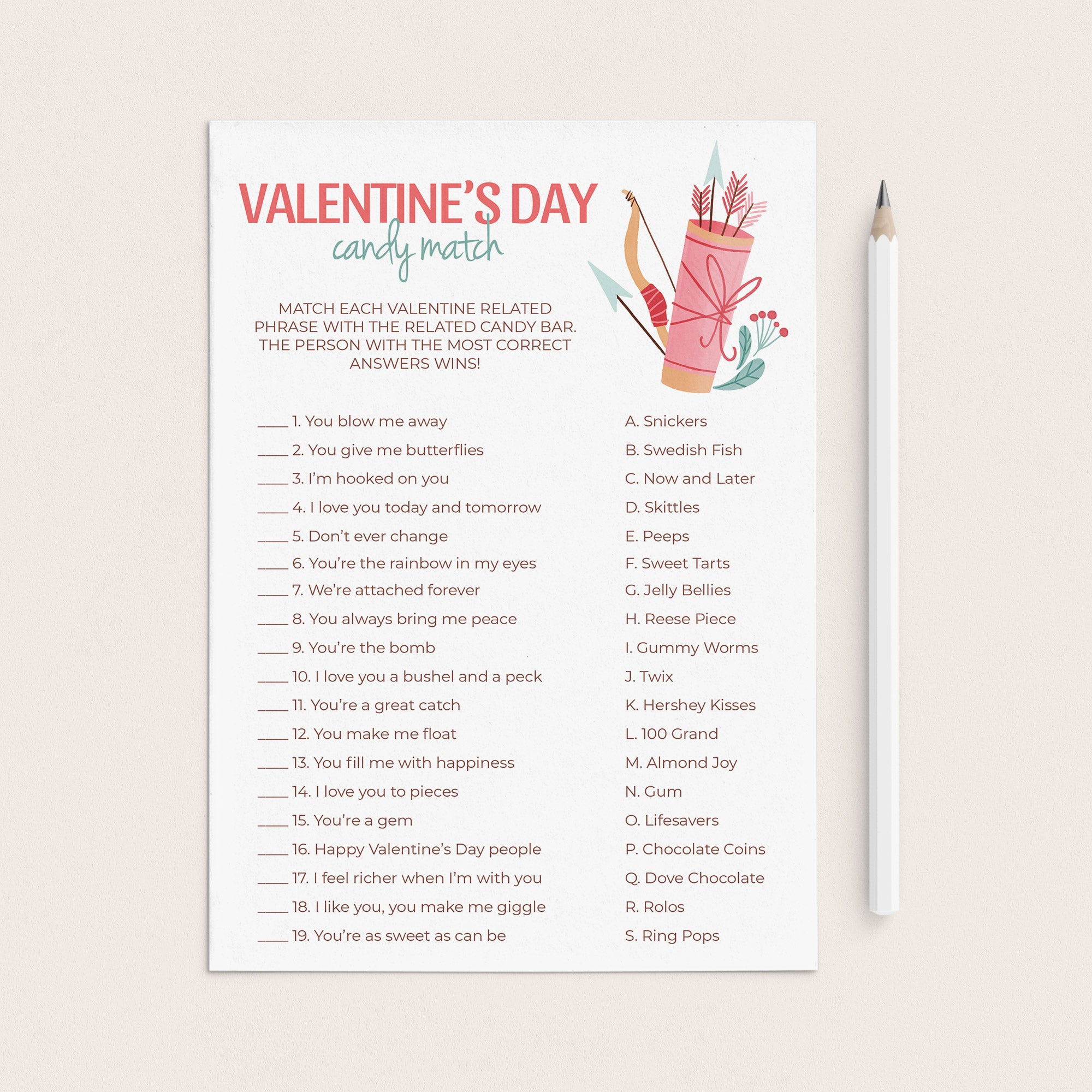 Valentine's Day Candy Bar Game with Answers by LittleSizzle