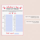 Valentine's Day Party Game Finish My Phrase