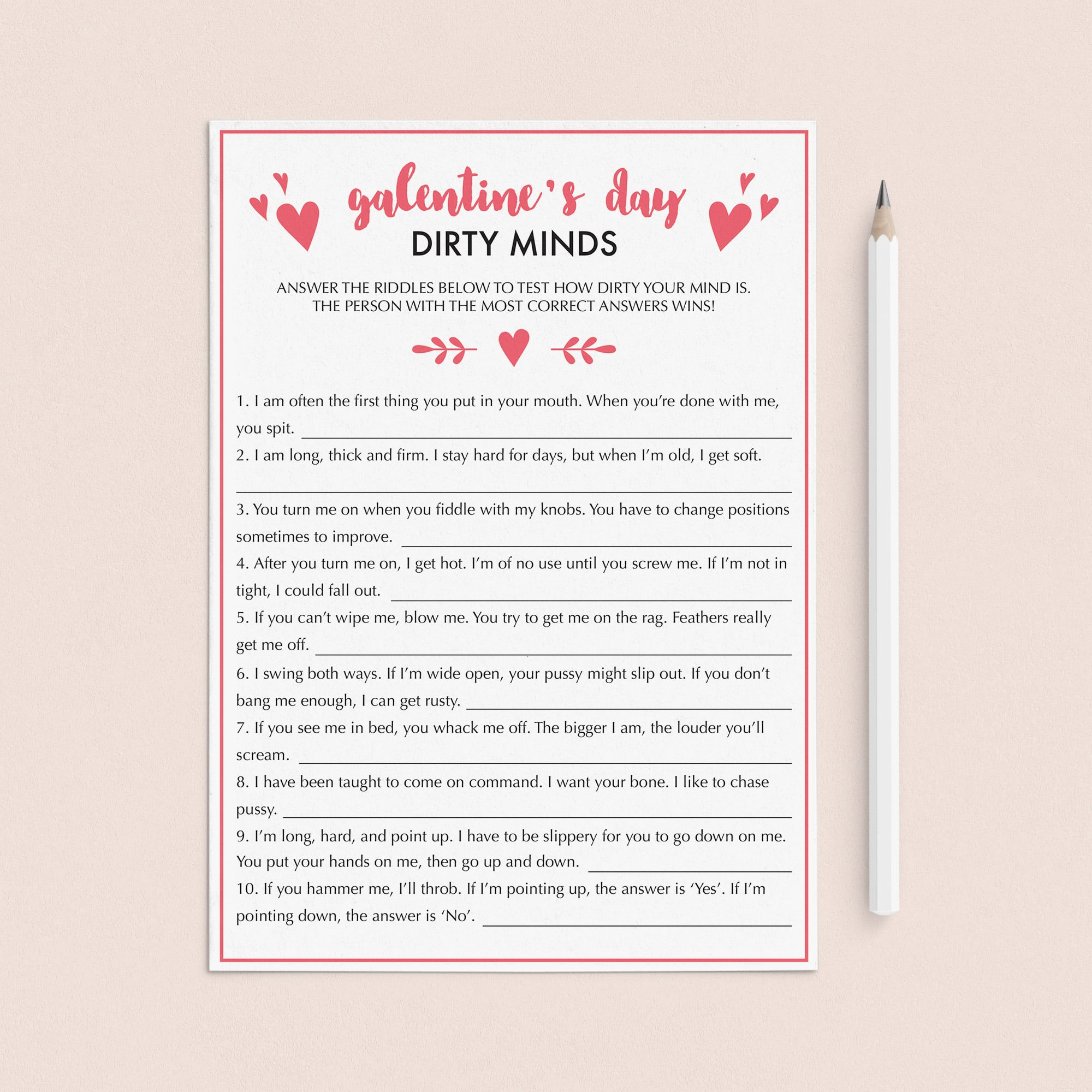 Dirty Minds Game for Adults Valentine's Day Party by LittleSizzle