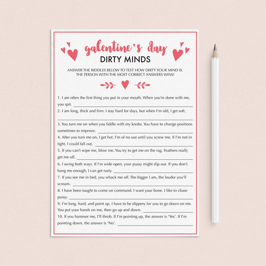 Dirty Minds Game for Adults Valentine's Day Party by LittleSizzle