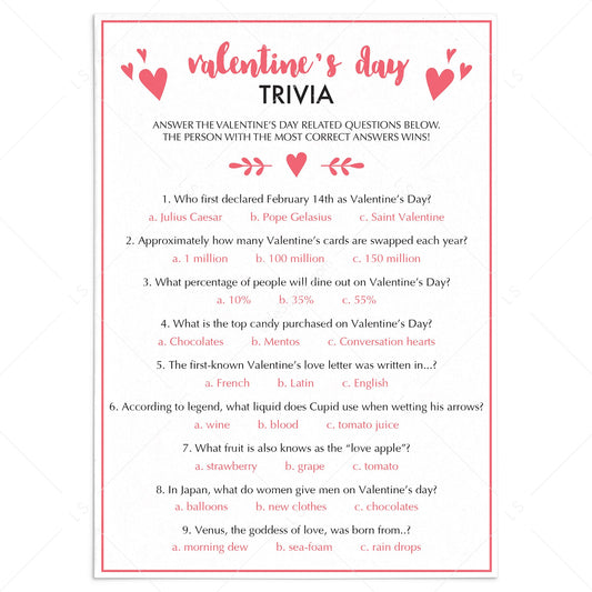 Valentine's Day Trivia Game Virtual & Printable Files by LittleSizzle
