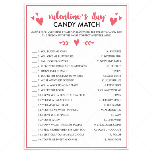 Valentine's Party Game Candy Match Printable & Virtual by LittleSizzle