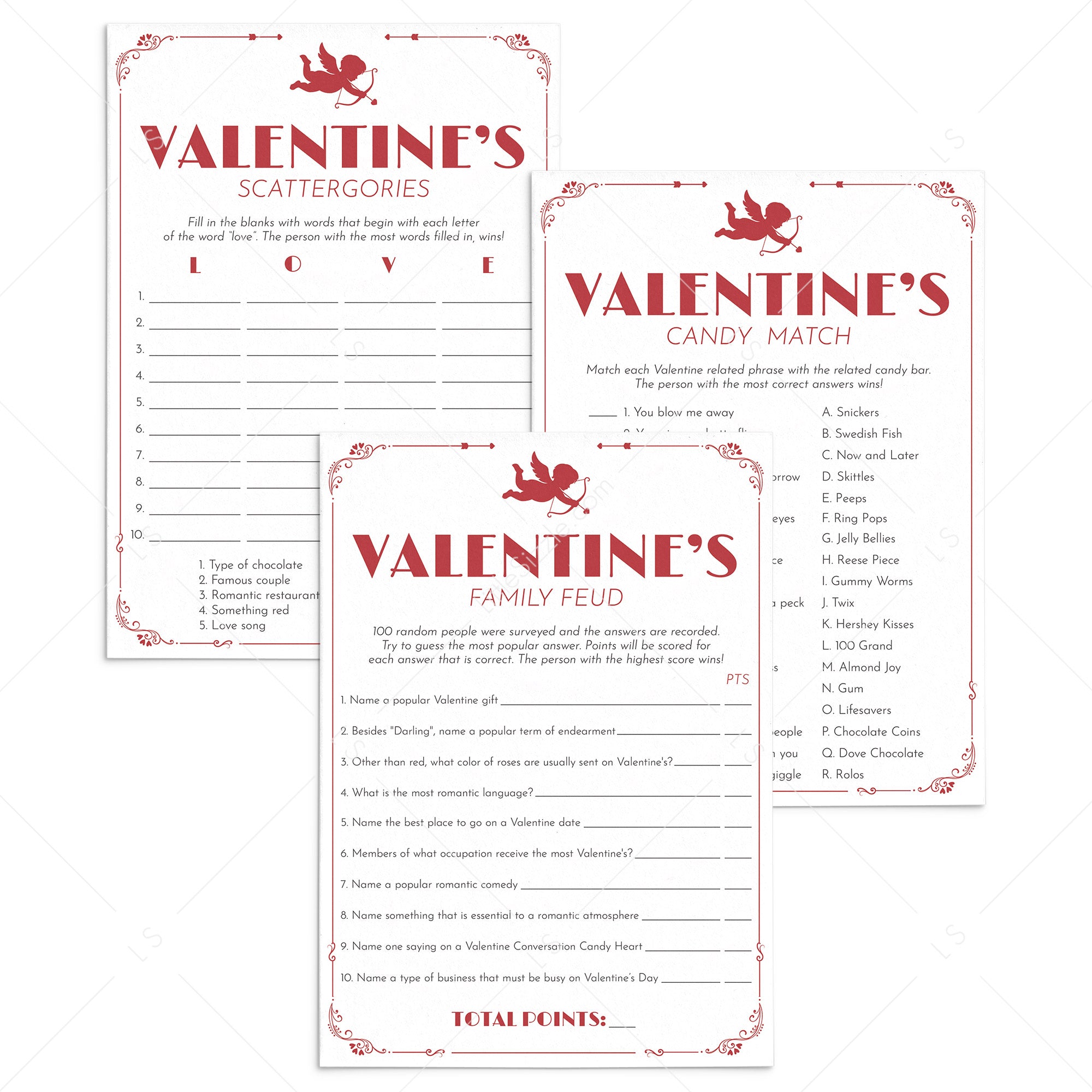 Valentines Party Games Printable Red Cupid by LittleSizzle