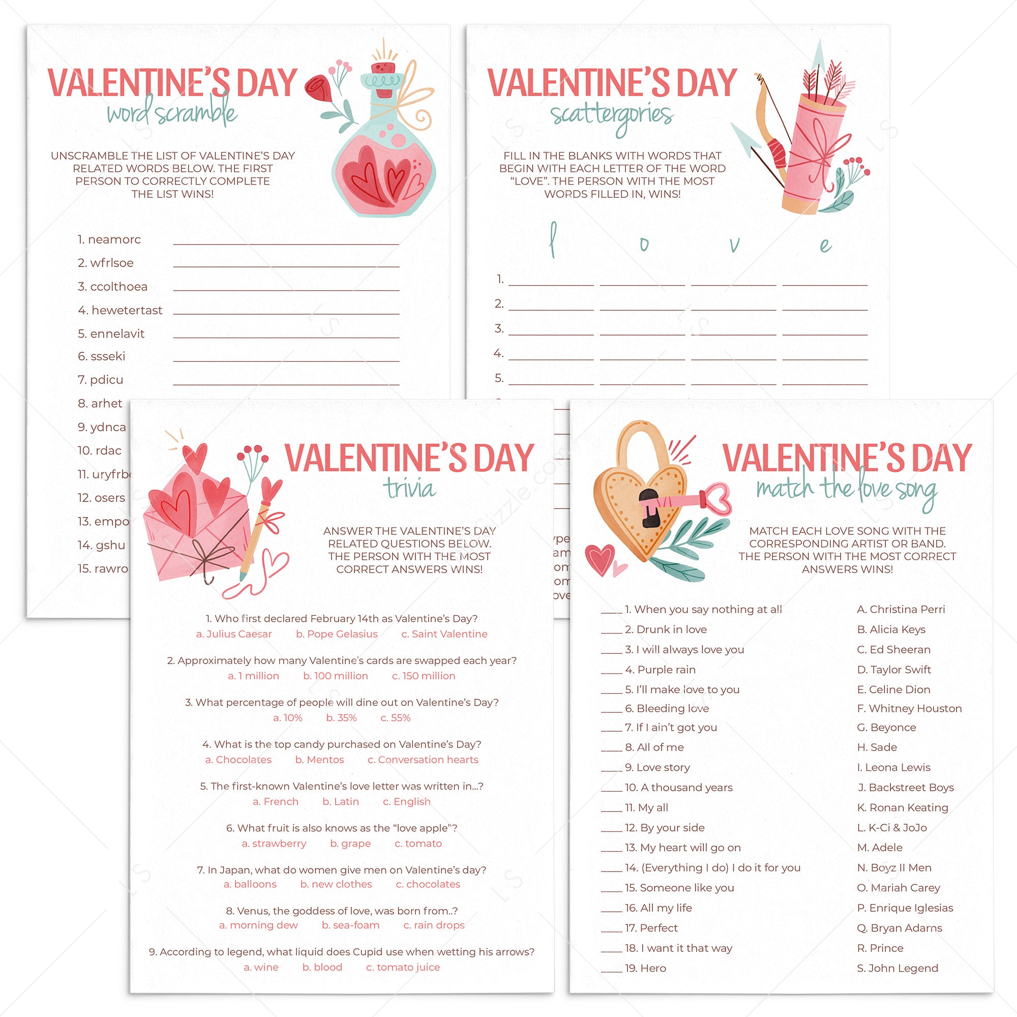 Valentines Day Games Pack Printable by LittleSizzle