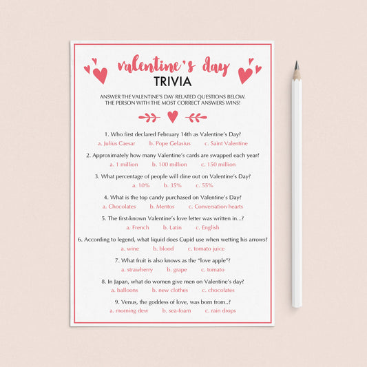 Valentine's Day Trivia Game Virtual & Printable Files by LittleSizzle