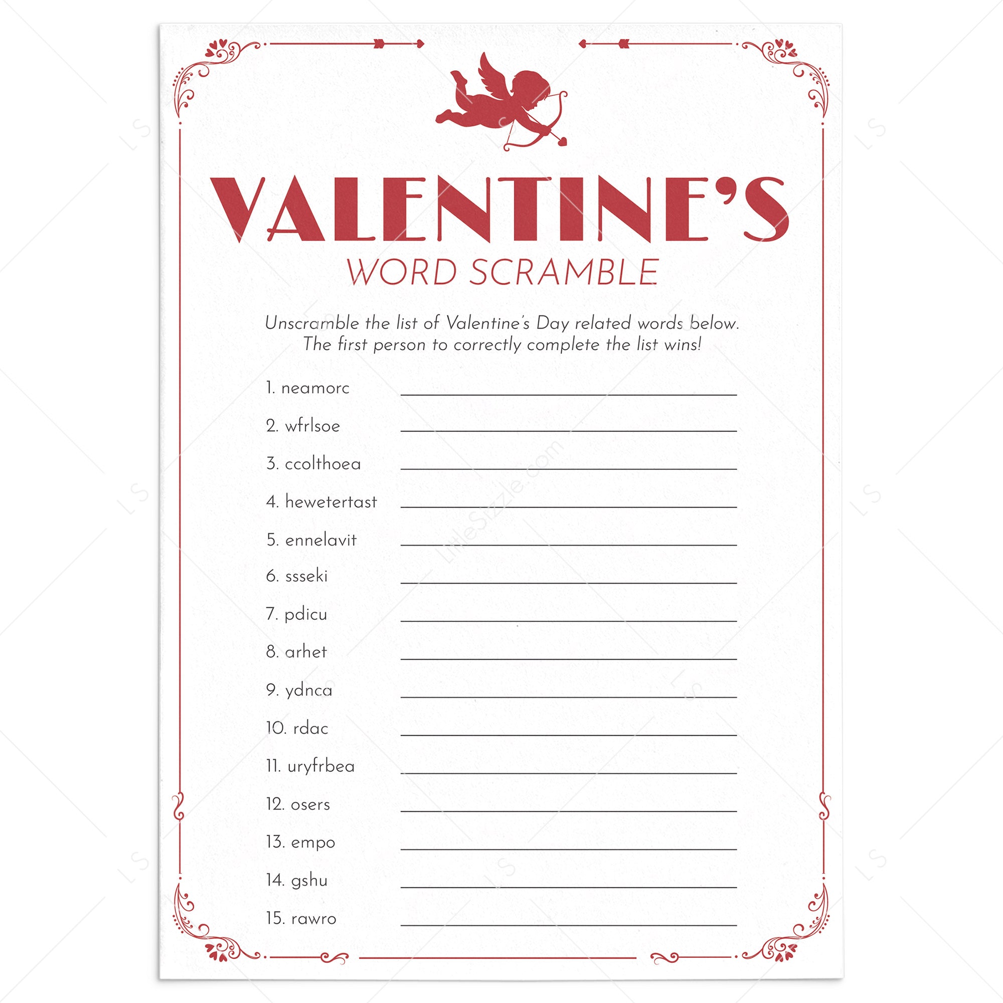 Kids Valentine's Day Game Printable Word Scramble by Littlesizzle
