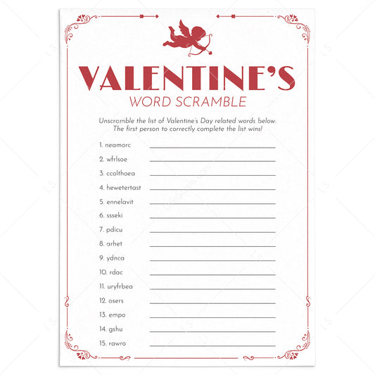 Kids Valentine's Day Game Printable Word Scramble by Littlesizzle