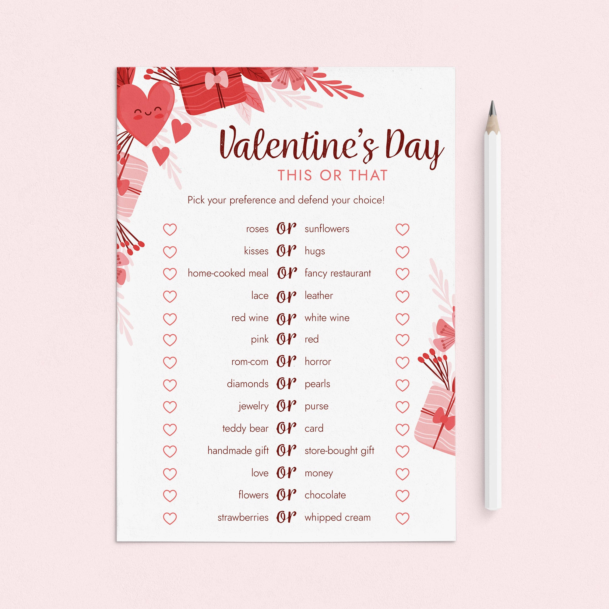 Valentine's Day This or That Questions Printable by LittleSizzle