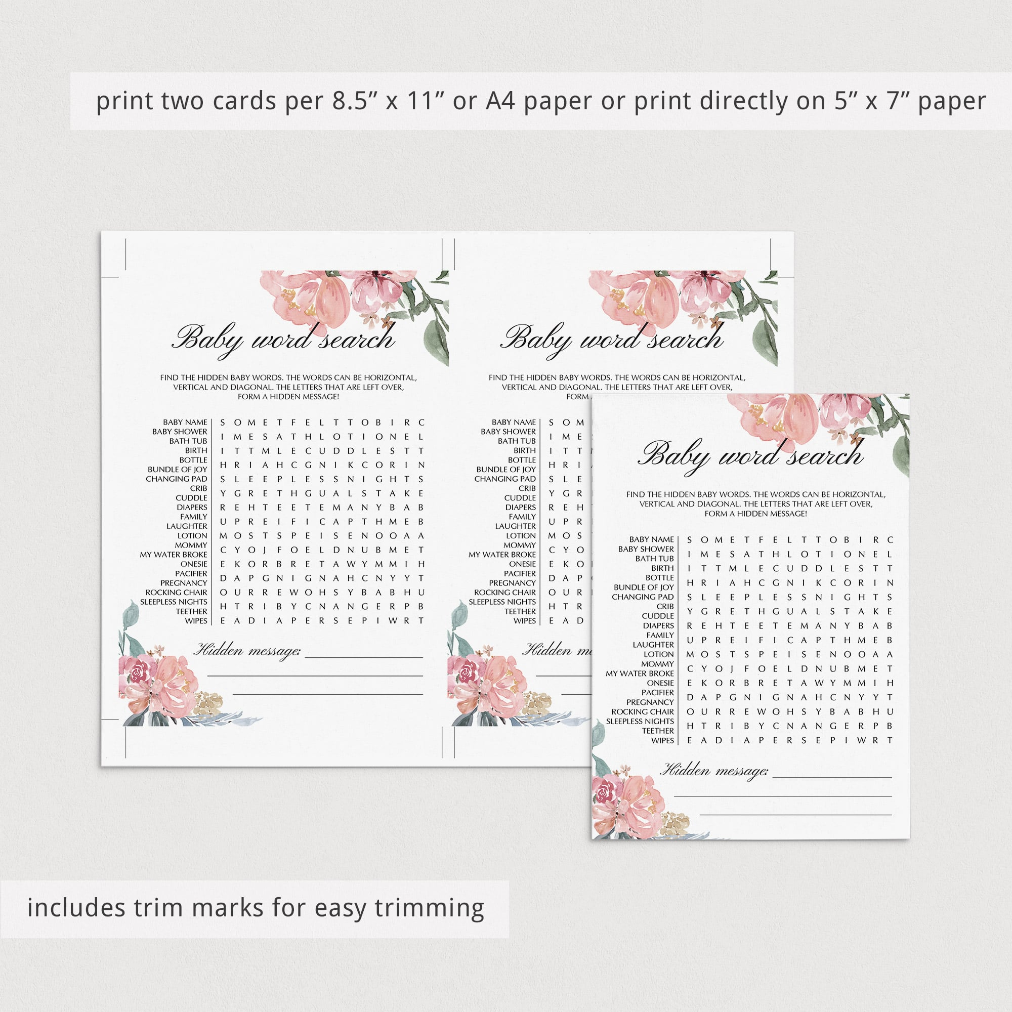 Word search game with hidden message for girl baby shower by LittleSizzle