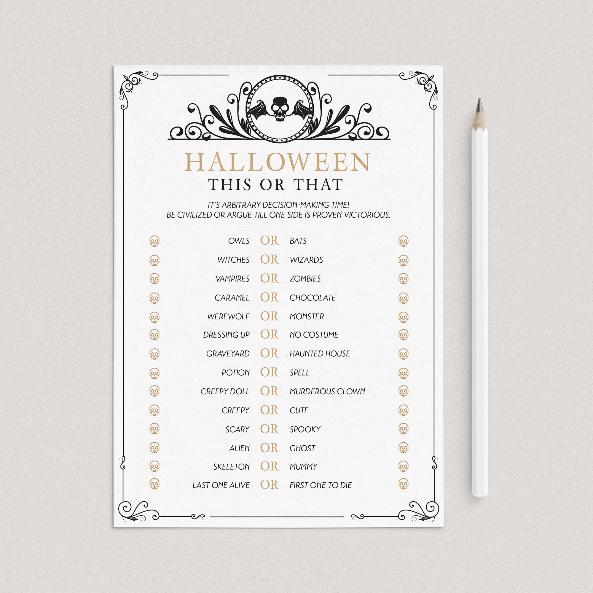 Adult Halloween Party Game This or That Printable by LittleSizzle