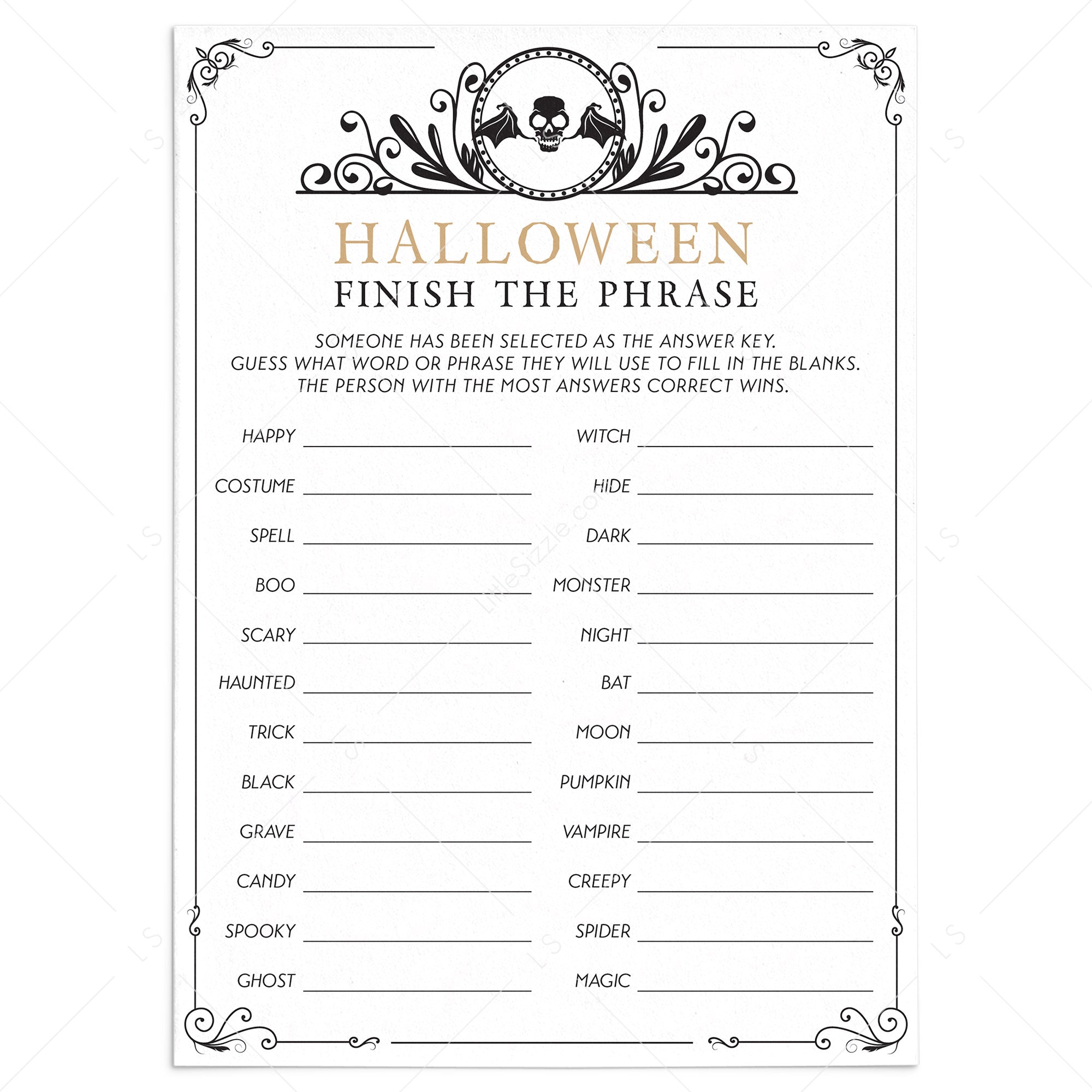 Vintage Halloween Party Game Finish The Phrase Printable by LittleSizzle