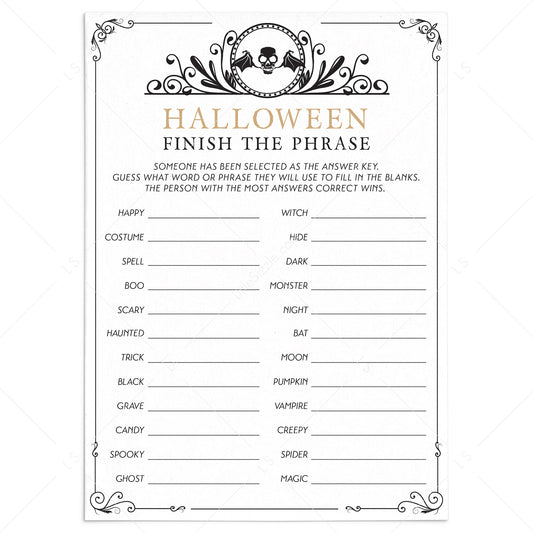 Vintage Halloween Party Game Finish The Phrase Printable by LittleSizzle