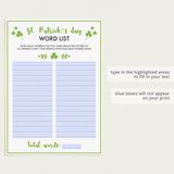 Simple St Patrick's Day Game for Groups Word List