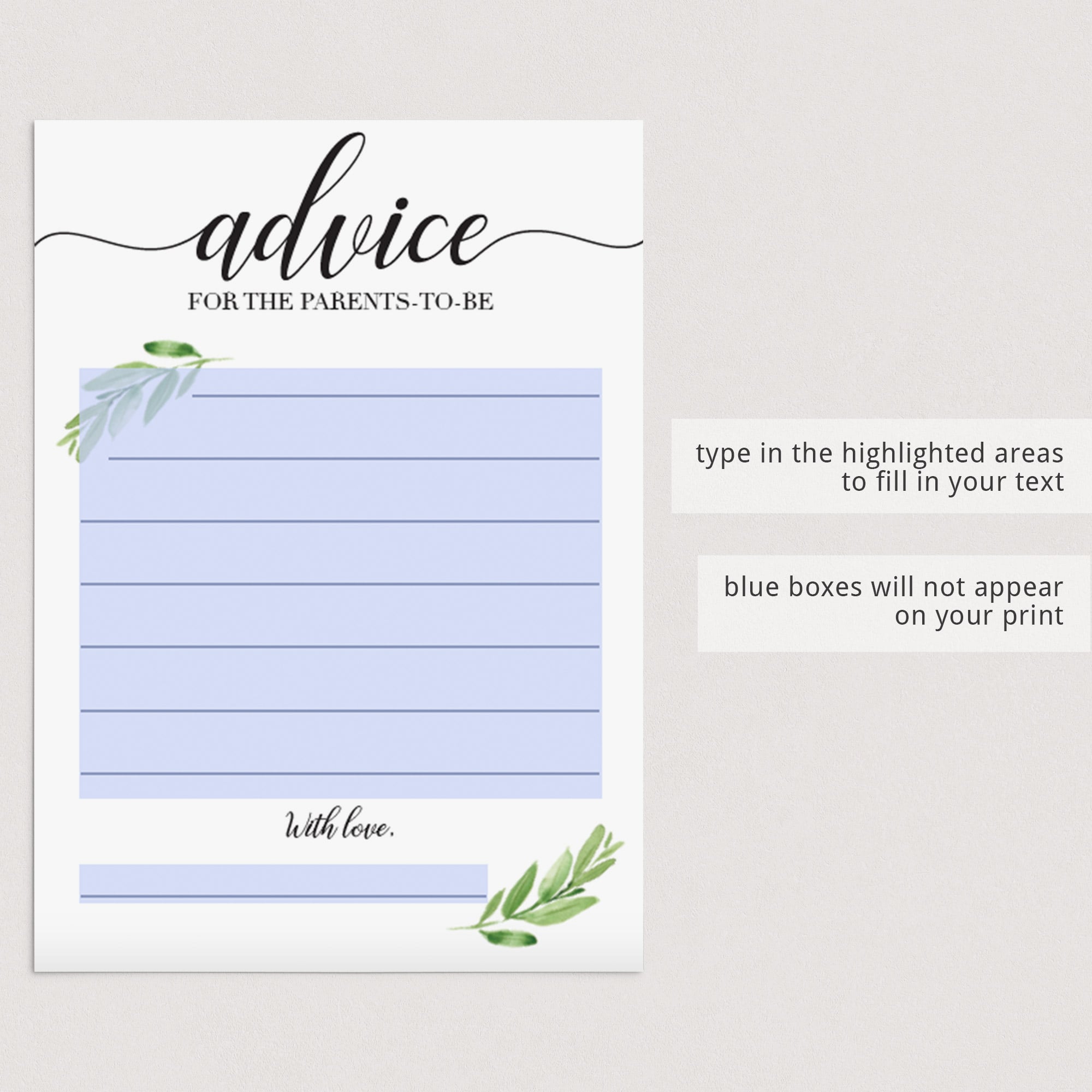 Virtual baby shower advice cards download by LittleSizzle